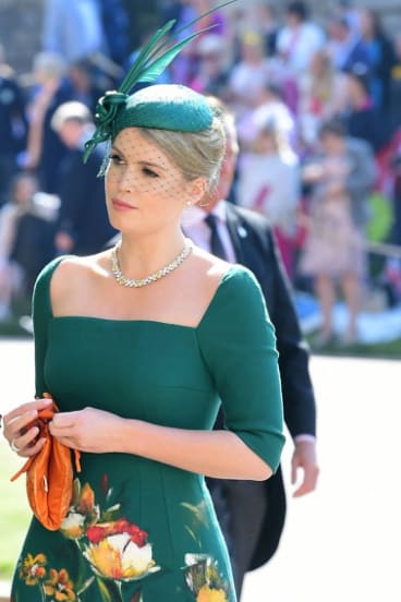 Lady Kitty Spencer (right), daughter of Earl Spencer, arrives at St George's Chapel at Windsor Castle.