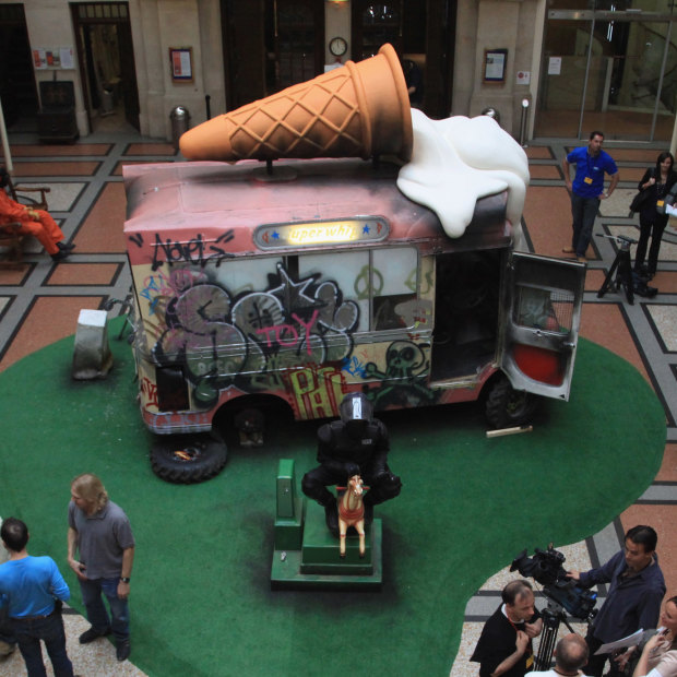 This burnt-out ice-cream van was one of more than 100 works by Banksy at his exhibition in Bristol, UK, in 2009.