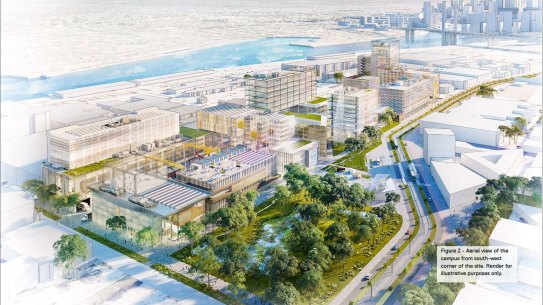 A concept of Melbourne University’s new engineering and design campus at Fishermans Bend.