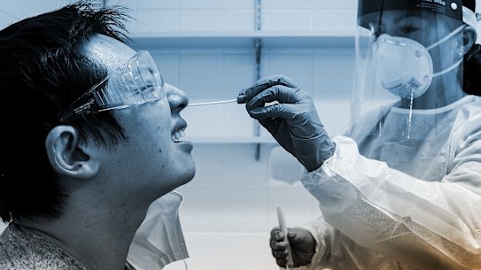 Sharan Coulter tests Shi Yang Liu at St George Hospital in Sydney in May.