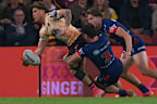 Charnze Nicoll-Klokstad’s tackle on Reece Walsh.