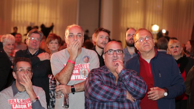 Agony: supporters at Labor's post-election event in Essendon