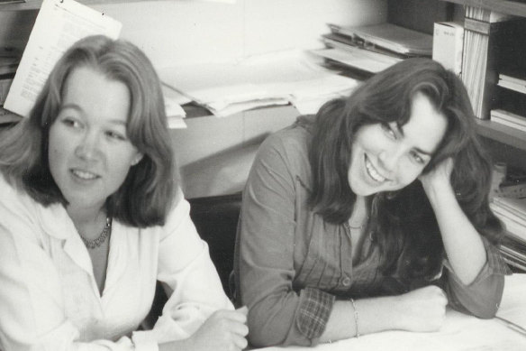 Gabrielle Carey (left) and Kathy Lette around the time of Puberty Blues