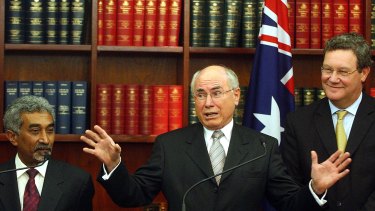 East Timor's then Prime Minister Mari Alkatiri with John Howard and Alexander Downer in 2006 after signing a "Treaty on Certain Maritime Arrangements in the Timor Sea".