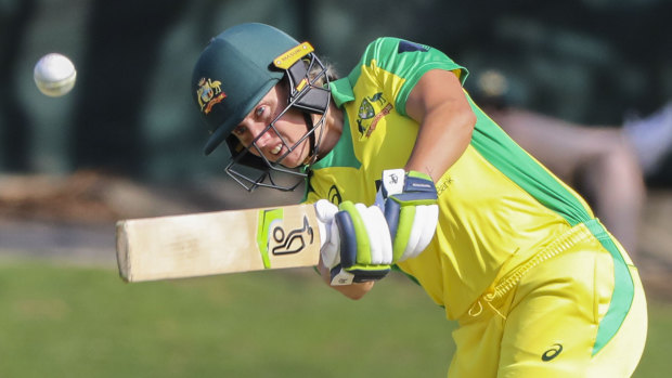 Alyssa Healy charges to her century yesterday.