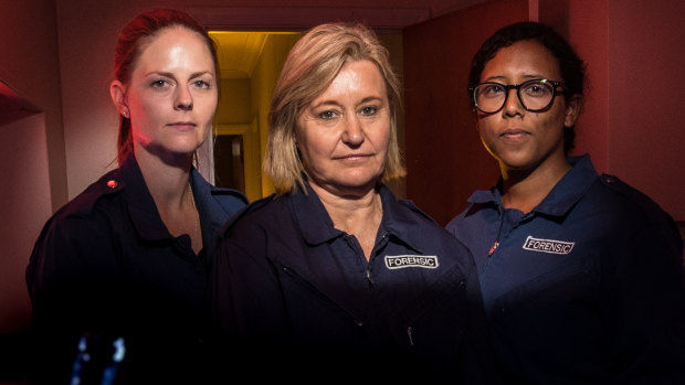 Biologist Bianca Laan, Sergeant Tracey Starr and fingerprint expert Nicole. 