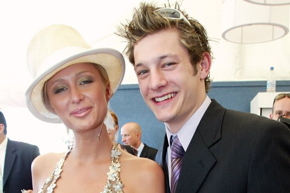 Paris Hilton and Australian singer Rob Mills at the Melbourne Cup in 2003.