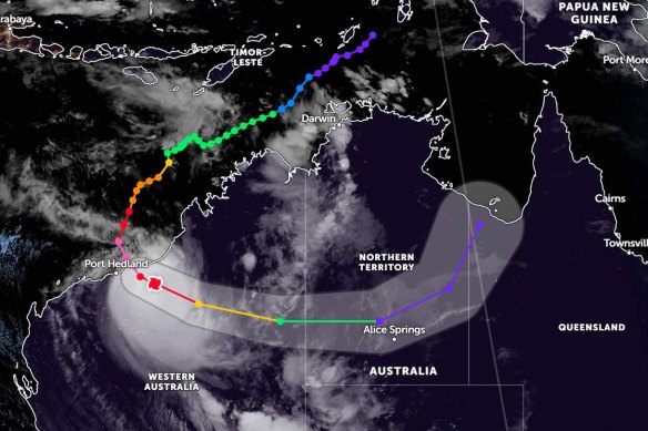 A weather map showing the path of Cyclone Ilsa.