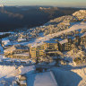 An aerial view of Mount Buller covered in snow. 