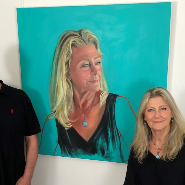 Artist John Klein with actress Tina Bursill who was his subject for a portrait in this year’s Archibald prize.