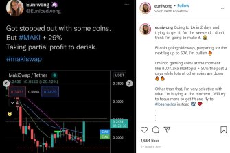 A tweet by cryptocurrency ‘finfluencer’ Eunice ‘Euni’ Wong showing the types of trading she’s interested in. 
