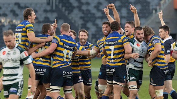 Epic comeback: The Students erupt at full-time.