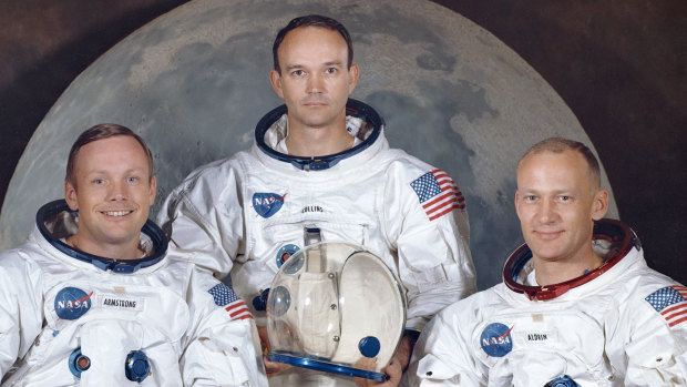 The crew of the Apollo 11, from left, Neil Armstrong, commander; Michael Collins, module pilot; Edwin E. "Buzz" Aldrin, lunar module pilot. Apollo 11 was the first manned mission to the surface of the moon. 