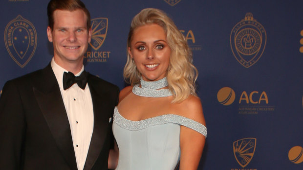 Steve Smith and fiancee Danielle Willis at the Allan Border Medal in February. 
