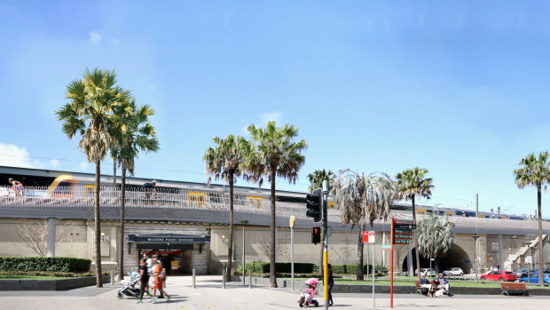 A render of the linear ramp above the entrance to Milsons Point station.