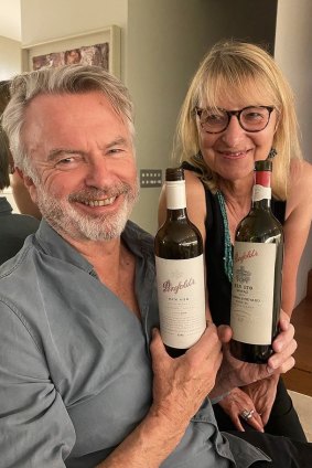 Old pals: Sam Neill and Judy Sarris share the love for fine wine.