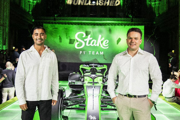 Bijan Tehrani (left) and Ed Craven at the February launch for the Stake F1 team Kick Sauber.