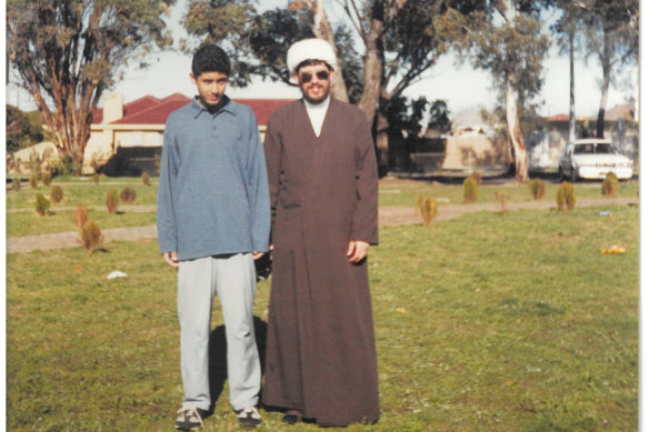 Sami and his father on the lawn of Melbourne’s Fawkner mosque in 2001.