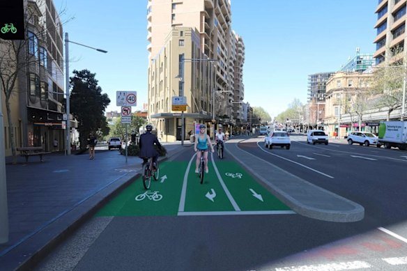 Construction has been completed on the separated cycleway between Castlereagh Street in the CBD and Taylor Square.