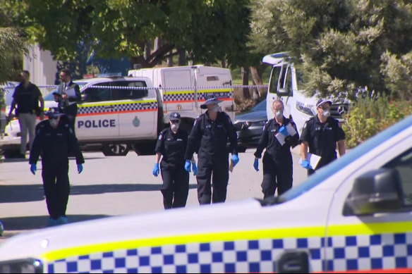 Police at the scene of an alleged family violence homicide in Clarkson this morning.