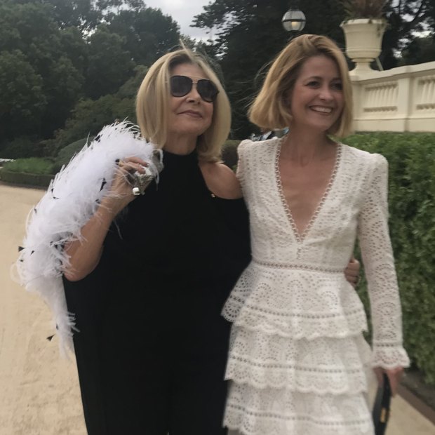 Carla Zampatti and Kellie Hush arriving at  Government House in Victoria for the opening of the 2018 Melbourne Fashion Festival. 