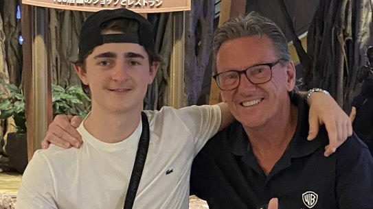 Wayne Holdsworth with his son Mac who took his own life in October 2023, aged 17, after becoming the victim of sextortion.