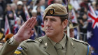 Ben Roberts-Smith marches past the saluting dais at the national Anzac Day ceremony in Canberra.