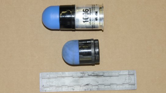 One kind of rubber bullet fired from ‘less lethal launchers’.