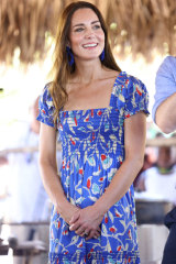 On the second day of their Caribbean tour. The Duchess wore a Tory Burch dress.