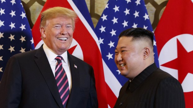 Different ideas:  US President Donald Trump, left, and North Korean leader Kim Jong-un in Hanoi before the summit was aborted.