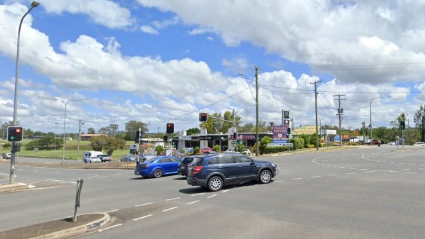 The intersection of the Bruce Highway and Monkland Street in Gympie where Tylor Bell was fatally stabbed.