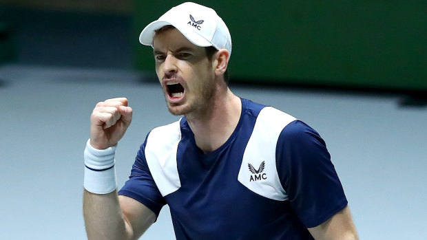 Andy Murray celebrates victory against Tallon Griekspoor of the Netherlands.