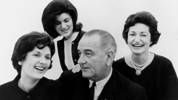 President Lyndon B. Johnson with Lynda Bird Johnson (left), Luci Baines Johnson and Lady Bird Johnson in 1963.