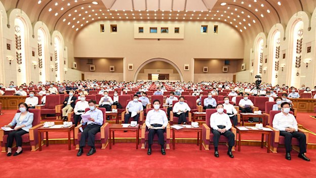 Senior party officials are in attendance at a learning session on the history of the Party in Beijing in June 2021.