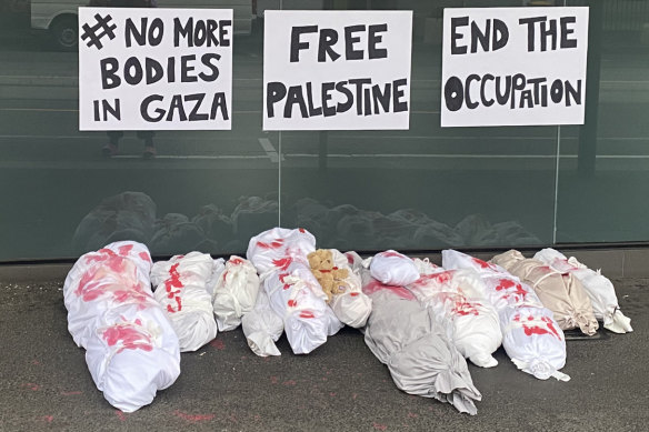 Blood-soaked bundles purportedly representing corpses of Gazan civilians were left outside Labor politicians’ offices this week.