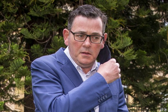 Daniel Andrews faces the media on Monday.