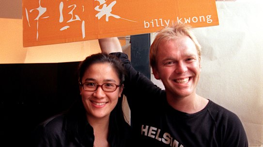Bill Granger and Kylie Kwong in 2000 at the opening of their joint venture, billy kwong in Surry Hills.