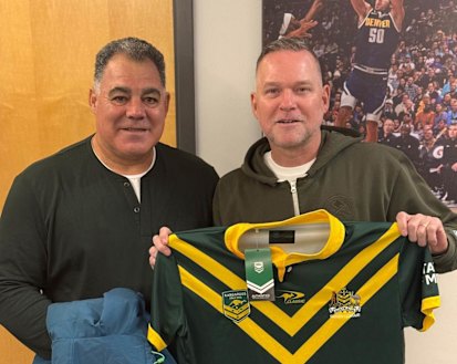 Kangaroos coach Mail Meninga with Denver Nuggets NBA coach Mike Malone.