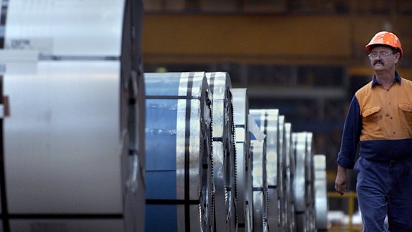 Finished coils of rolled steel at BlueScope's Port Kembla steelworks in NSW.
