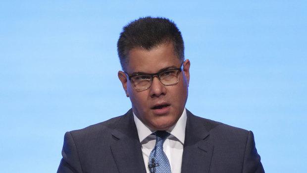 Britain's International Development Secretary Alok Sharma speaking at the annual Conservative Party Conference in Manchester, England.