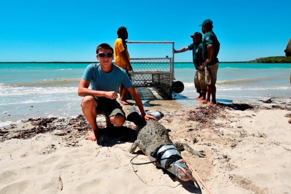 Michael, then 16, helps Nyul-Nyul rangers trap a croc.