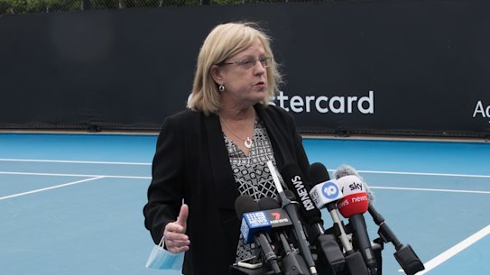 Emergency Services Minister Lisa Neville addresses the media on Tuesday.