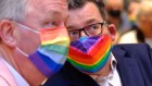 Premier Daniel Andrews, with Health Minister Martin Foley, at the opening of the Victorian Pride Centre on Sunday, before the border closure was announced.  