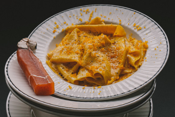 Mandilli with saffron butter and bottarga.