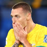 Mitchell Duke reacts after full-time.