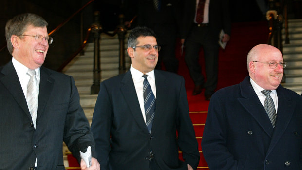 Tony Peek (right) with Wayne Jackson and Andrew Demetriou.