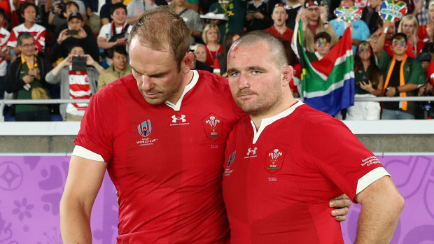 Wales players Alun Wyn Jones (left) and Ken Owens look dejected after losing the semi-final to South Africa.