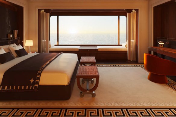 Artist impression of the classic French interiors of Orient Express Corinthian, launching 2026.