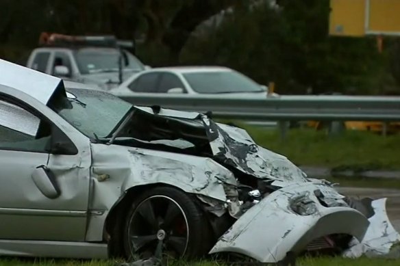 The sedan involved in the crash on the South Gippsland Highway.