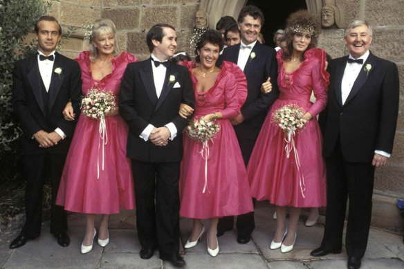 Patti Mostyn, centre, with the bridal party at the 1984 Sydney wedding.